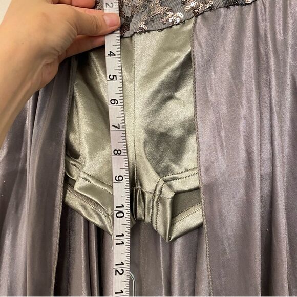 Glamour solo dance costume custom silver gray 2 piece maxi skirt crop top XLC - Picture 11 of 15